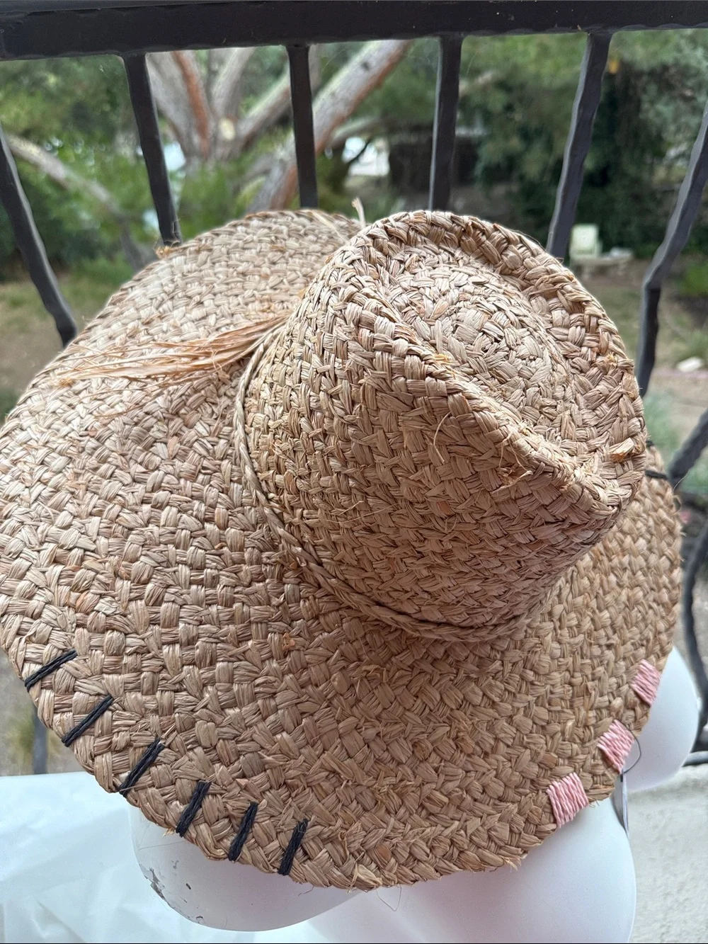 NWT Sun Hat Brown Tan Straw 100% paper hand Stitched details OS rancher floppy